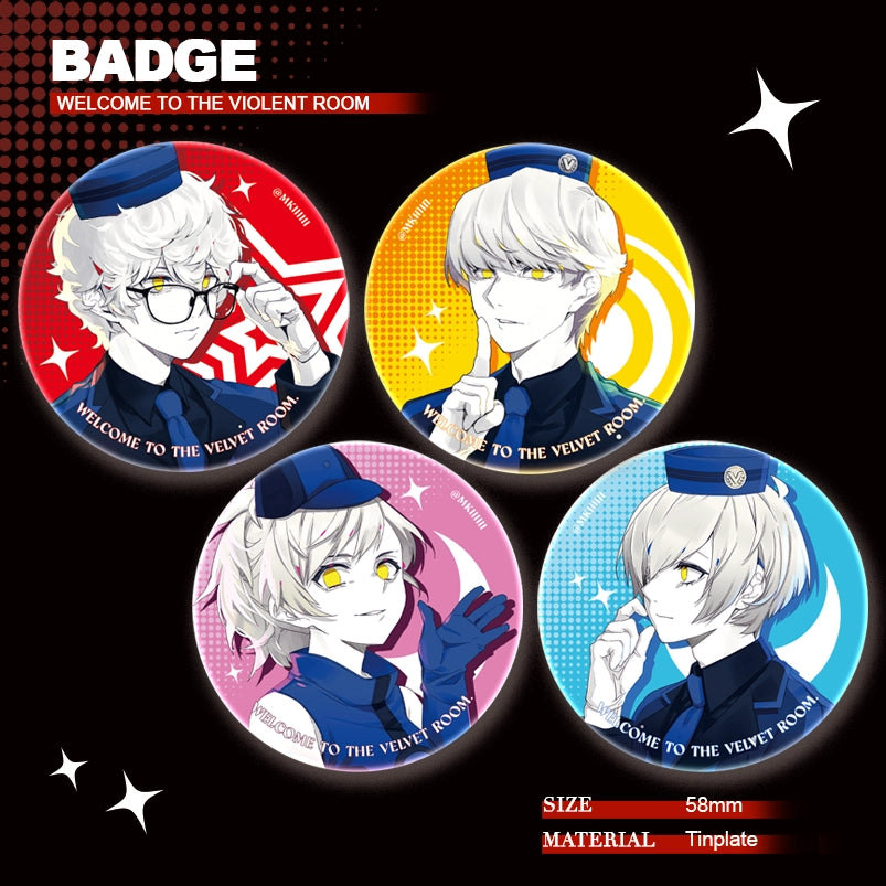 Persona 3/4/5 Doujin Theme「Welcome to the Violent Room」 Reflective Badge | Art by MKiiiiii