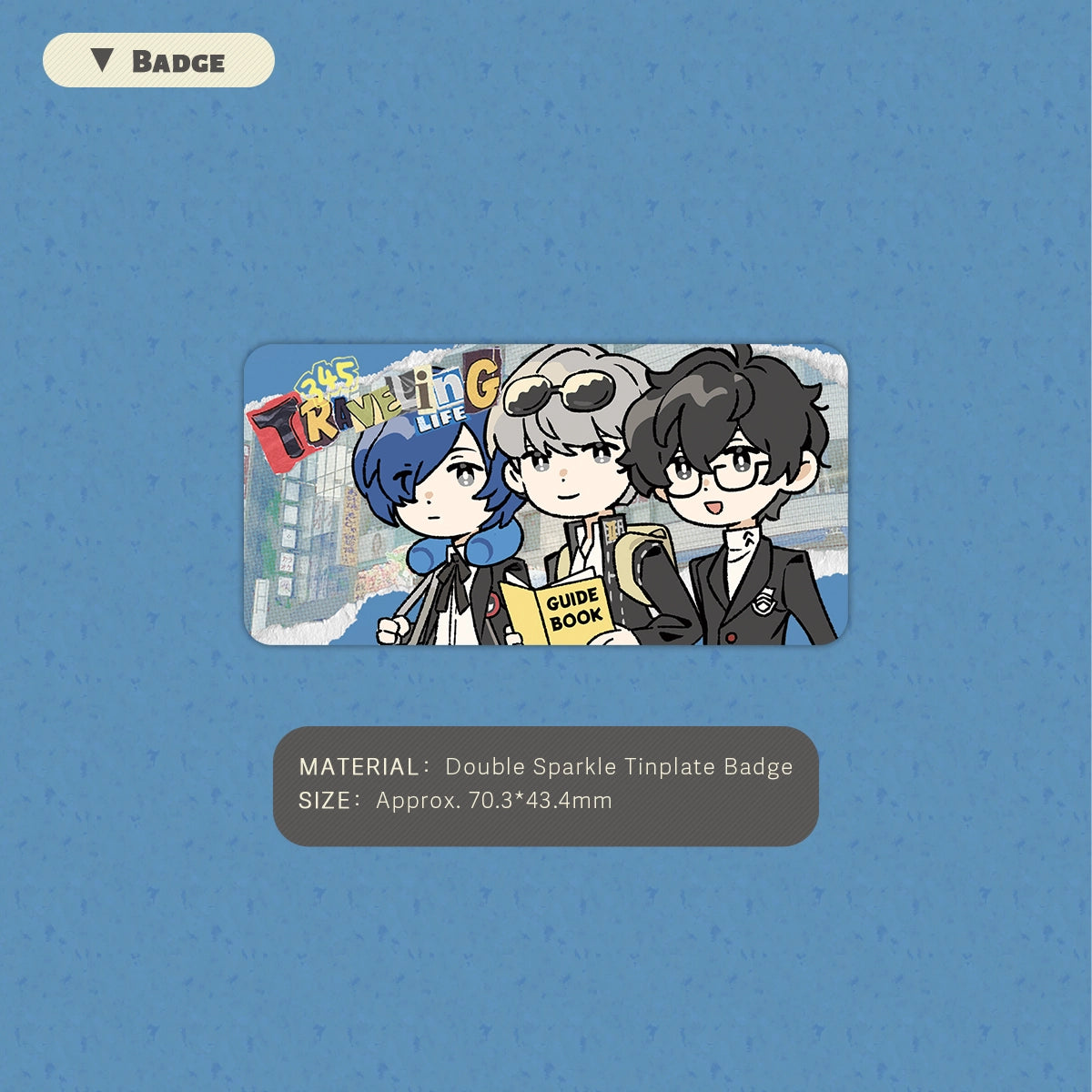 Persona 3/4/5「345 Travelling Life」Rectangular Badge | Art by BreadGunn