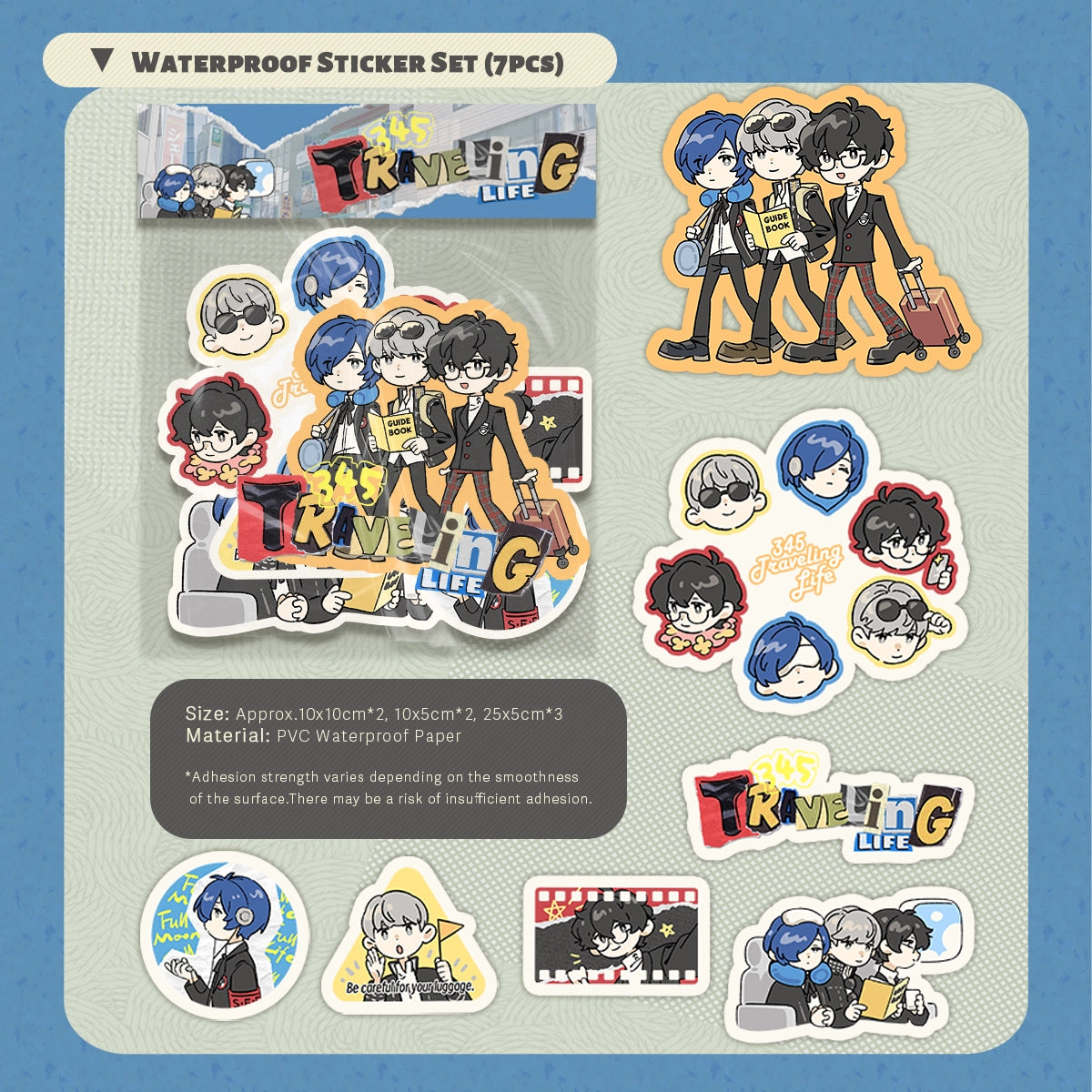 Persona 3/4/5「345 Travelling Life」Waterproof Sticker Set | Art by BreadGunn