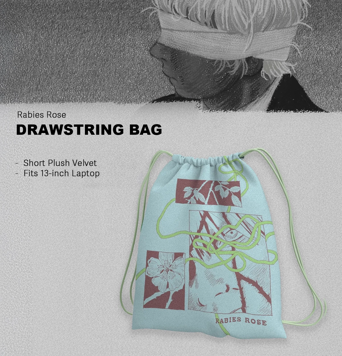 Original Artbook「Rabies Rose」Themed Drawstring Bag | Art by fyuu