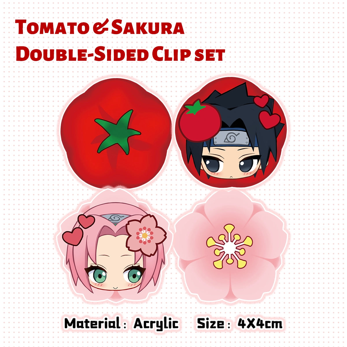 NARUTO Tomato & Sakura Double-Sided Clip Set | Art by リリ