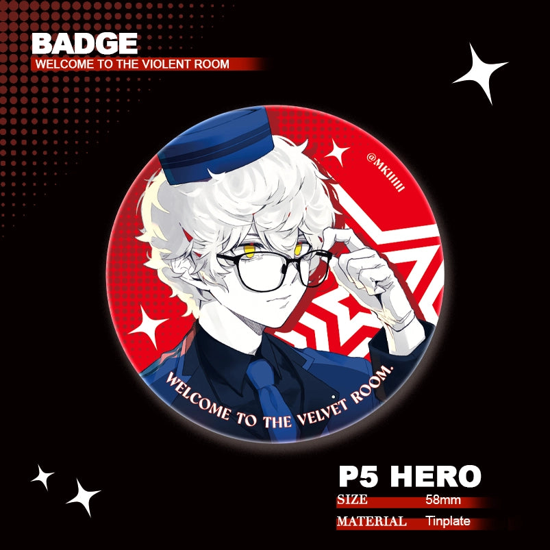 Persona 3/4/5 Doujin Theme「Welcome to the Violent Room」 Reflective Badge | Art by MKiiiiii