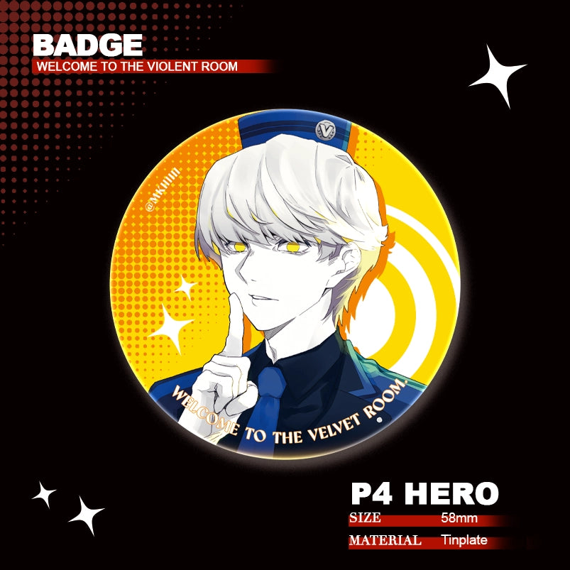Persona 3/4/5 Doujin Theme「Welcome to the Violent Room」 Reflective Badge | Art by MKiiiiii