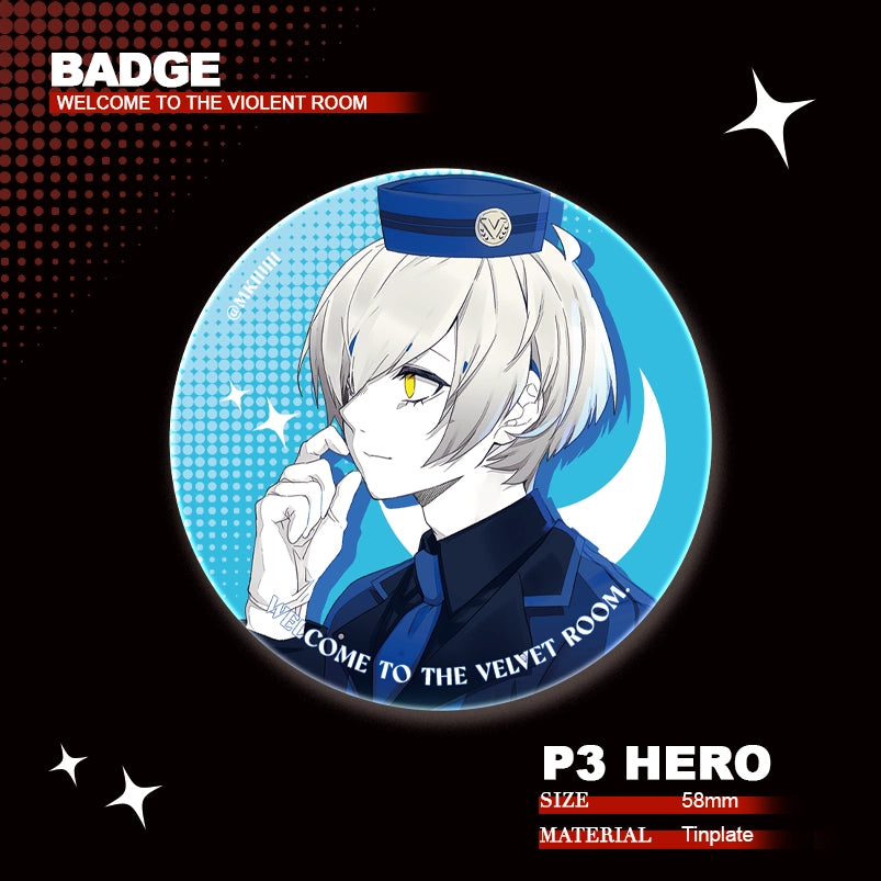 Persona 3/4/5 Doujin Theme「Welcome to the Violent Room」 Reflective Badge | Art by MKiiiiii
