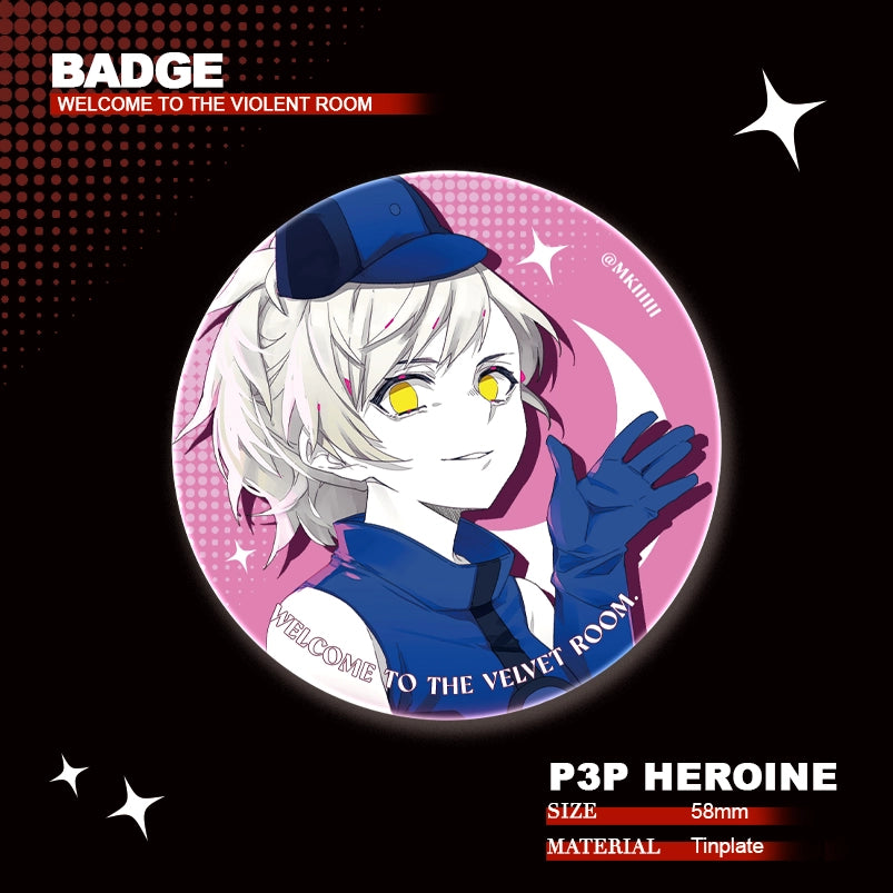Persona 3/4/5 Doujin Theme「Welcome to the Violent Room」 Reflective Badge | Art by MKiiiiii
